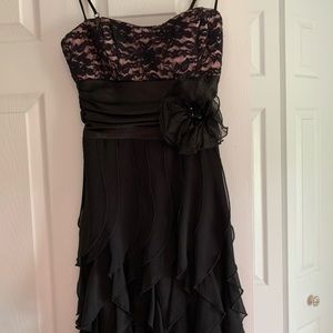 B. Smart pink and black ruffle dress